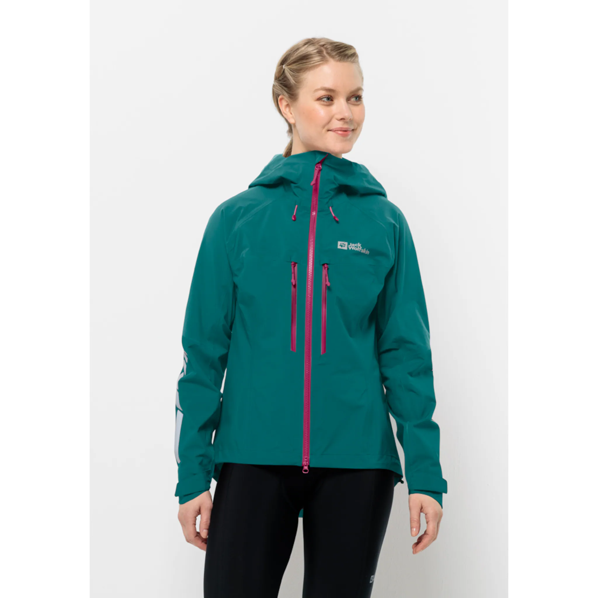 

Велосипедная куртка Jack Wolfskin "MOROBBIA 3L JKT W", с капюшоном, зеленый