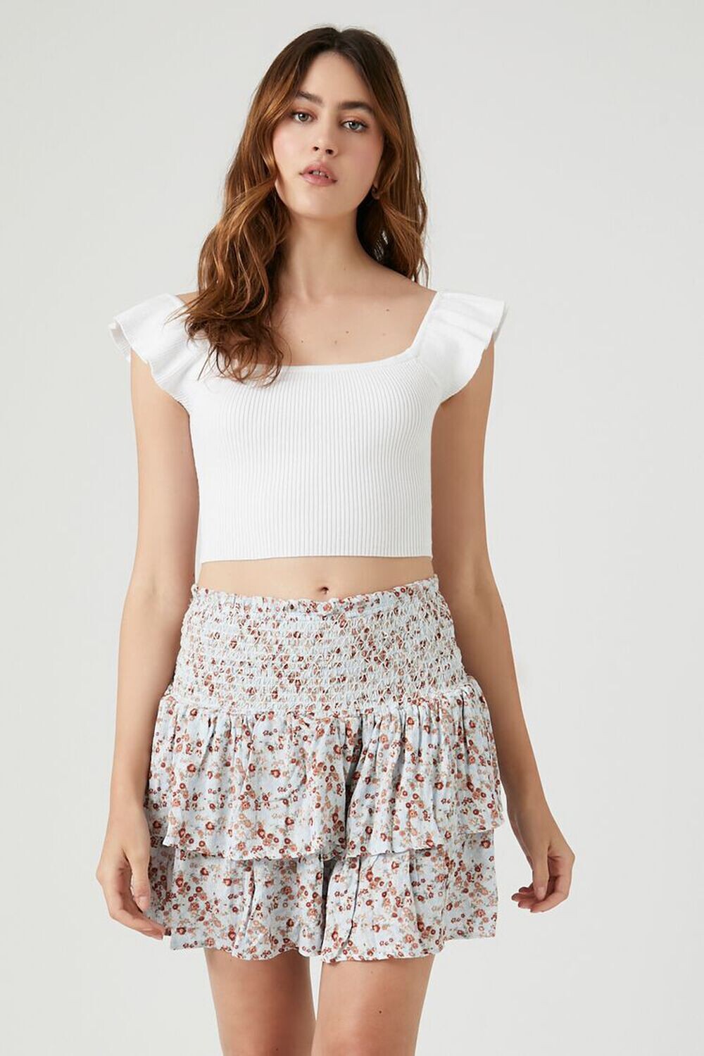 

Юбка с оборками и цветочным принтом Ditsy Forever 21, синий