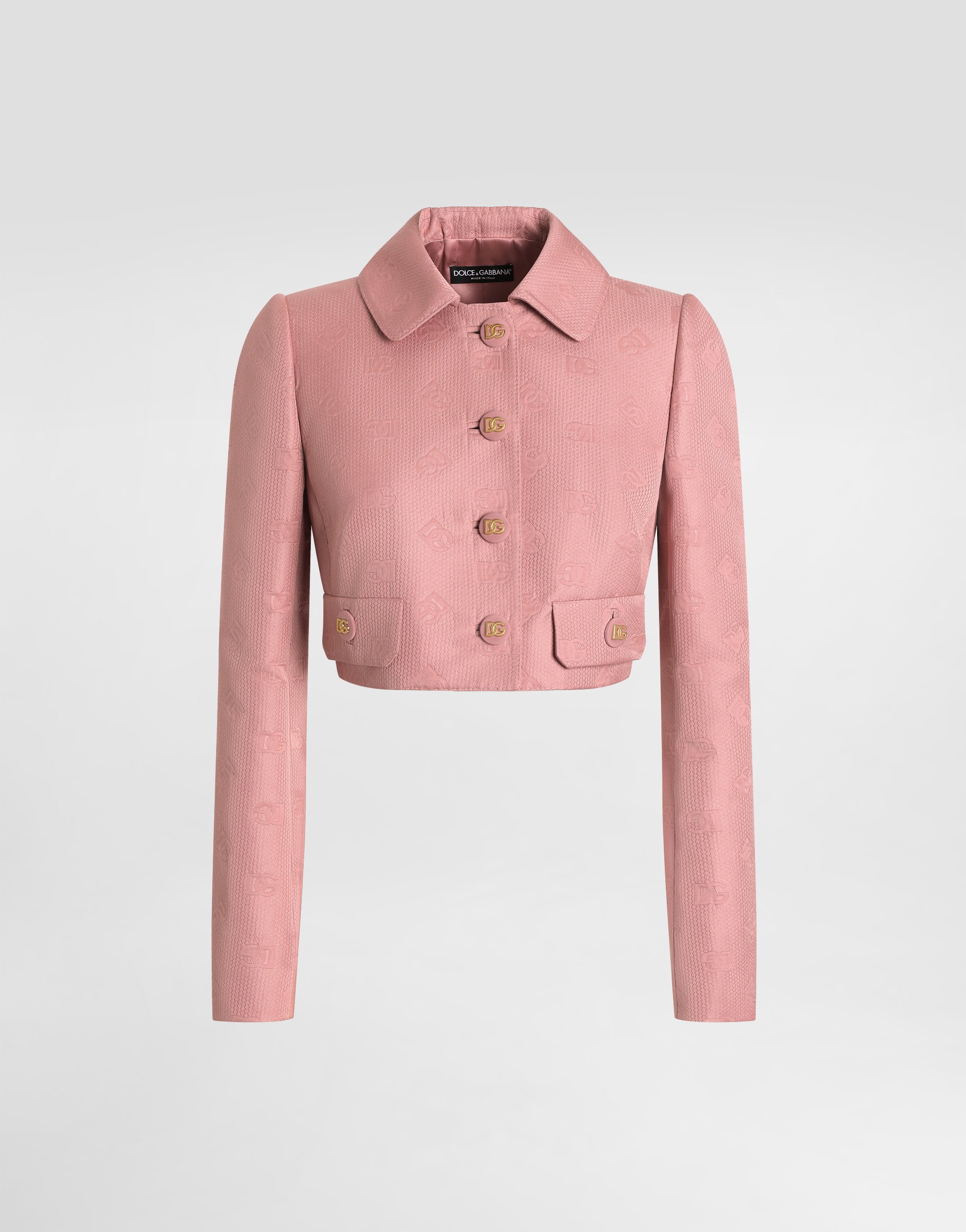 

Короткая стеганая жаккардовая куртка с логотипом dg по всей поверхности Dolce & Gabbana, розовый