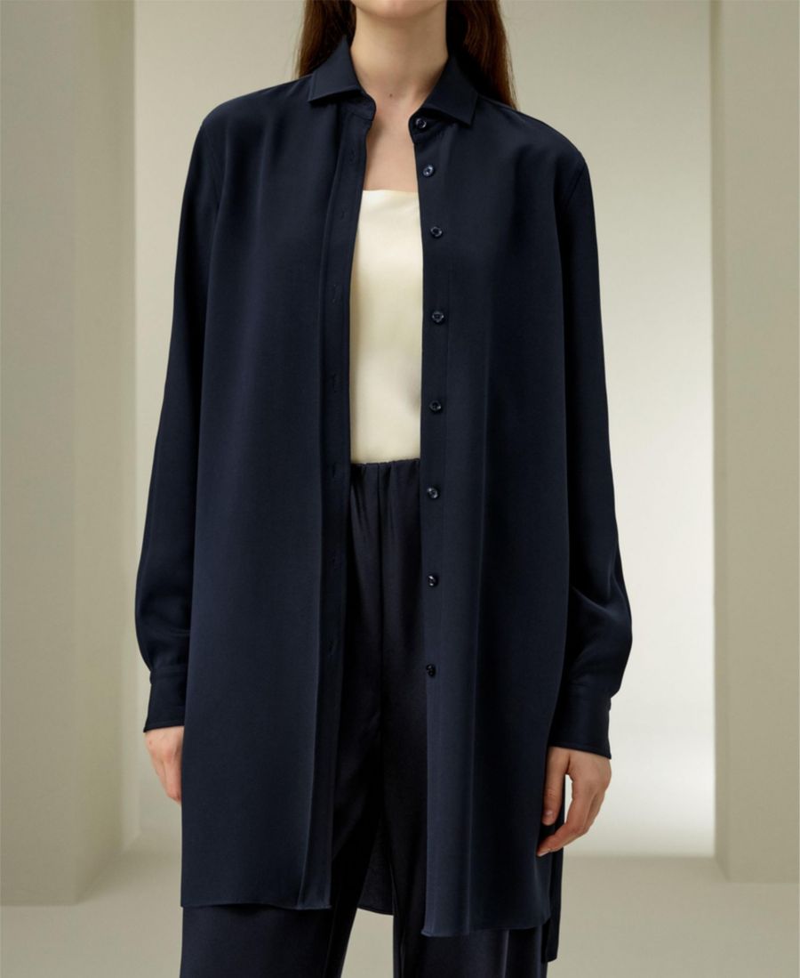 

Классическая женская шелковая рубашка удлиненного кроя LILYSILK, Midnight blue