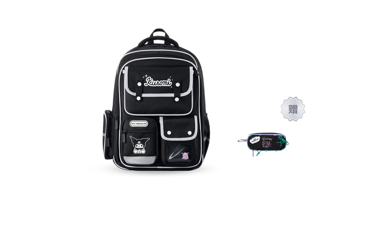 

Sanrio Большой женский рюкзак из полиэстера разноцветный, Kuromi - Black Large Edition + Kuromi Pencil Case