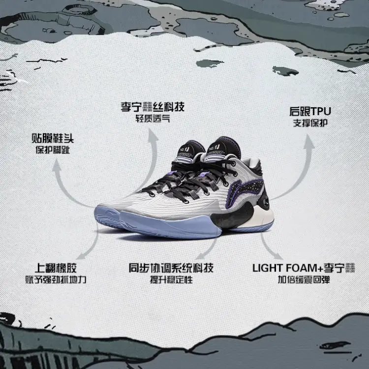 Амортизирующие, износостойкие баскетбольные кроссовки Mid Top для детей Black Gray Blue LINING YOUNG, Stone серый/черный — фото 4