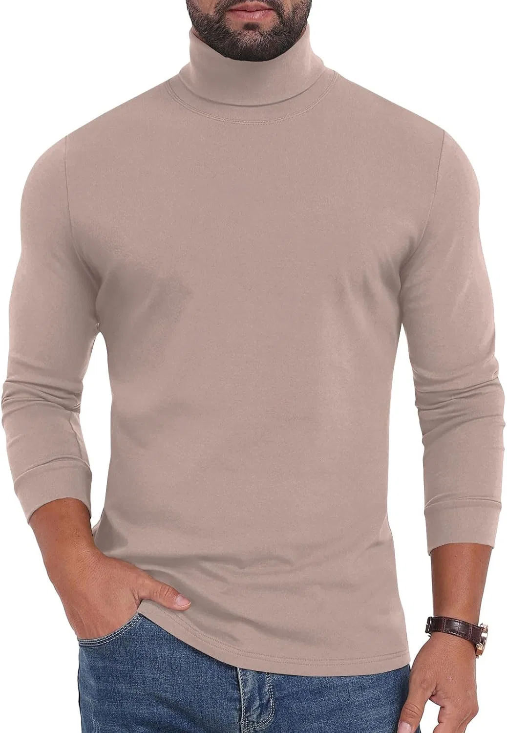 Мужская водолазка, облегающая, дышащая, Generic, 2-beige — фото 2