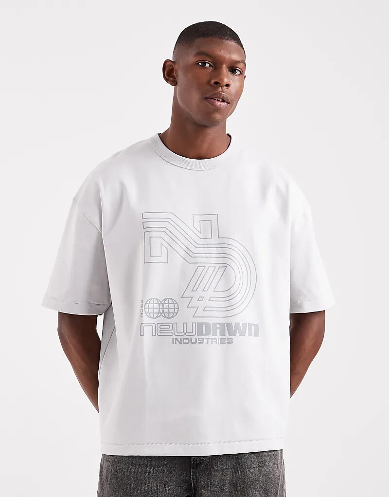 

Футболка свободного кроя ASOS DESIGN премиум-класса из интерлока с уличной графикой серого цвета