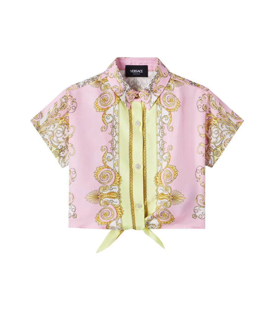 Шелковая твиловая рубашка Spring Barocco Versace Kids, розовый