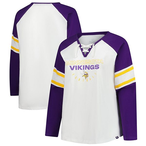 

Женская белая футболка Minnesota Vikings Plus Size Redzone с длинными рукавами и шнуровкой Fanatics