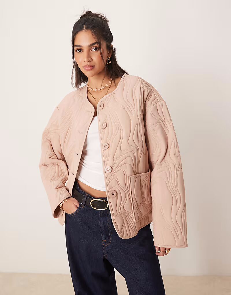 

Стеганая хлопковая куртка ASOS DESIGN бледно-розового цвета