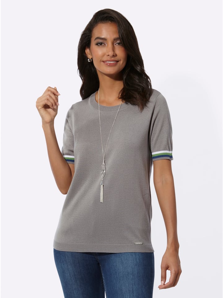 

Свитер с круглым вырезом в полоску серо-коричневого цвета с белыми вставками WITT WEIDEN