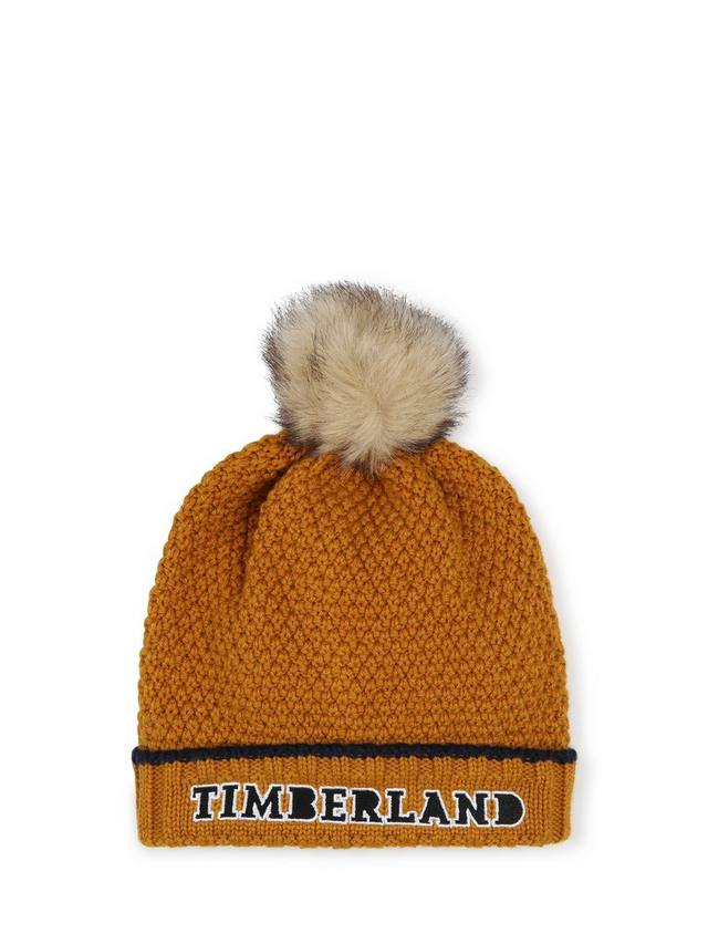 

Детская вязаная шапочка с помпоном из искусственного меха Timberland, цвет Ochre