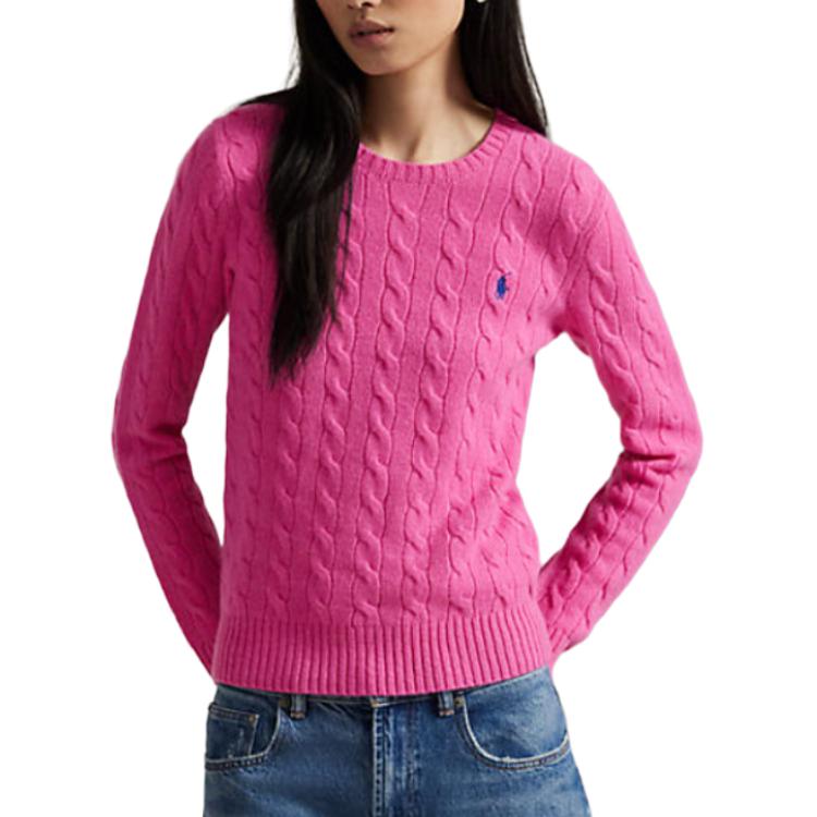 Вязаный свитер кабельной вязкой Polo Ralph Lauren, розовый — фото 3