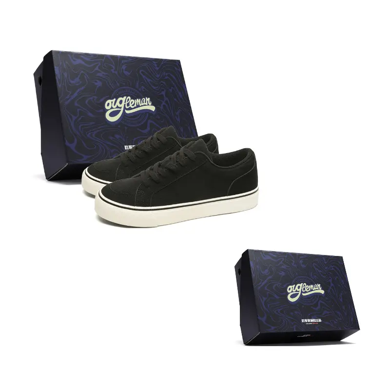 

OUGLEMEN Износостойкие, легкие, дышащие и нескользящие мужские скейтбордские кеды лоу-топ черные (в коробке), цвет Black (Box Included)