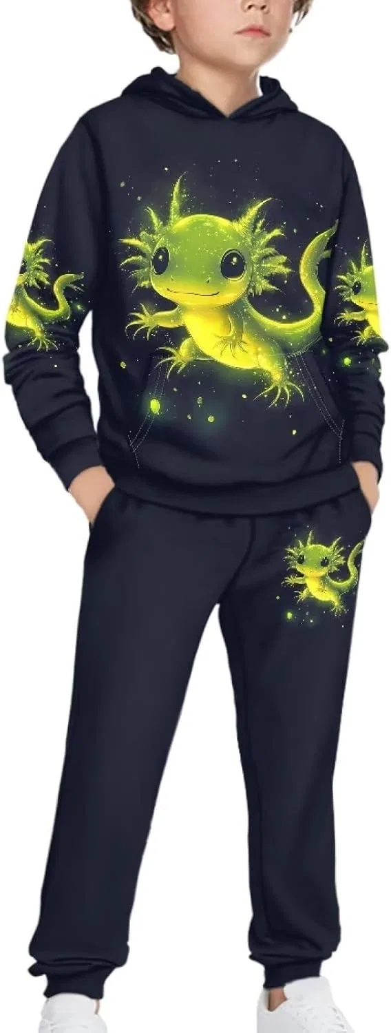 Детский спортивный костюм с капюшоном и джоггерами Uppodwarkid, Green Cool Axolotl