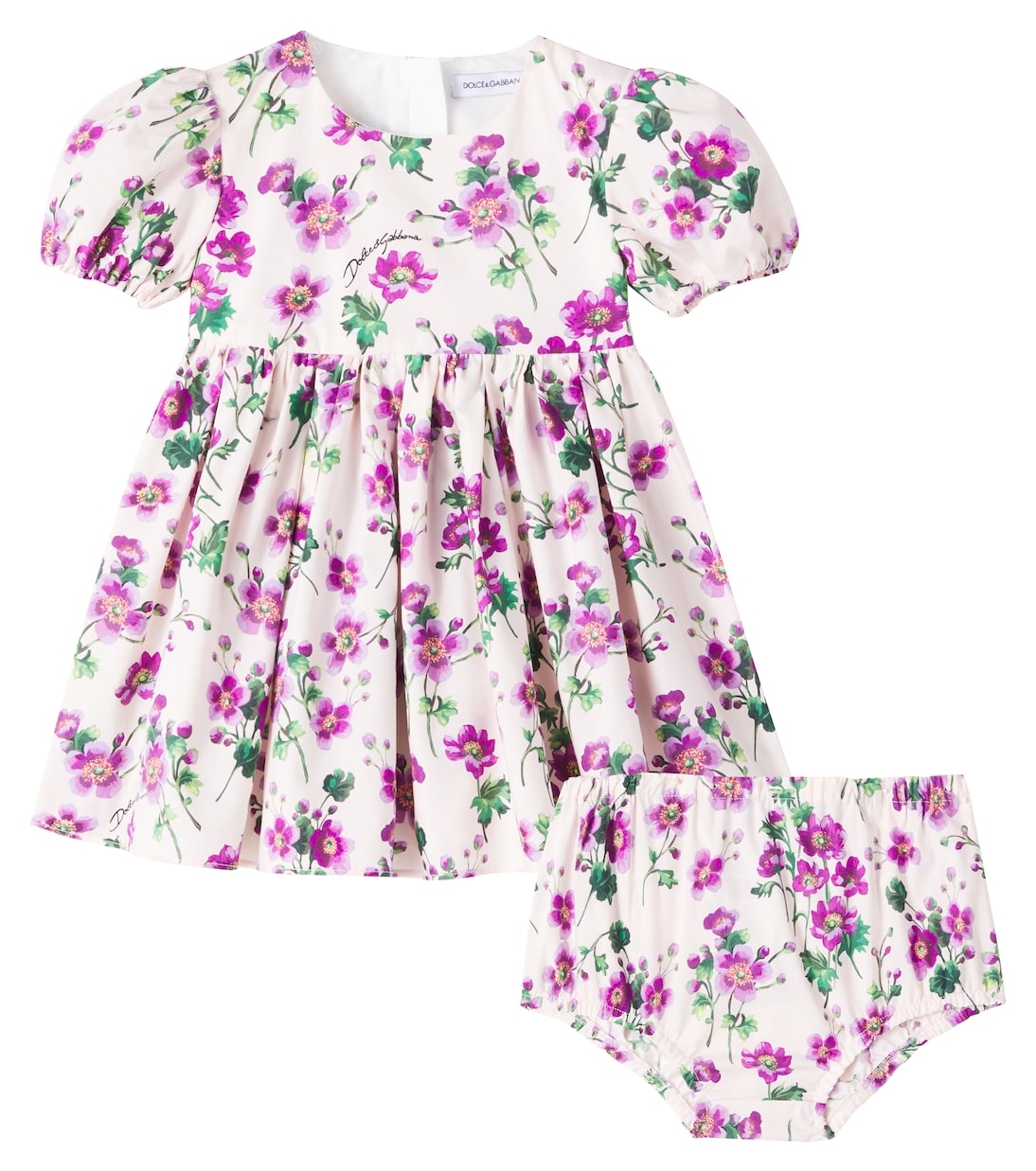 

Детский комплект из хлопкового платья с цветочным рисунком и панталон Dolce&Gabbana Kids, Violette Rade F.Rosa