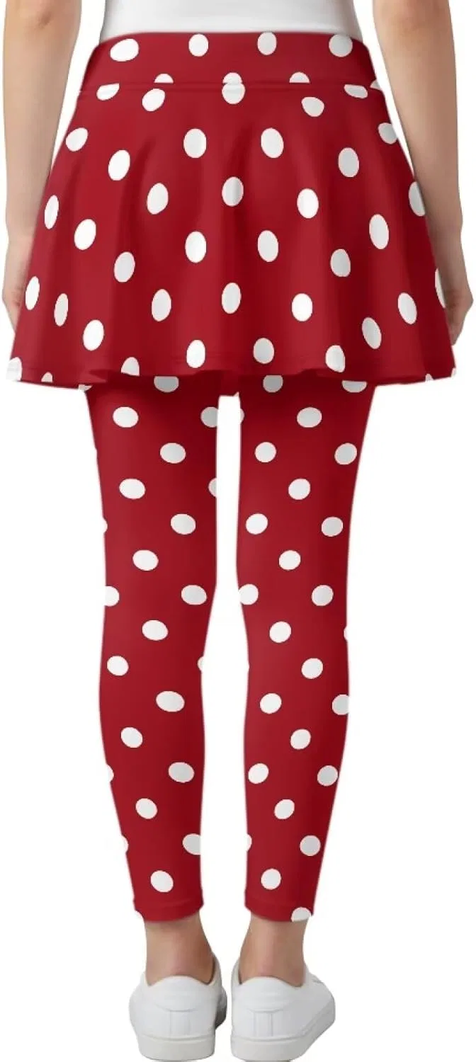 Леггинсы с юбкой для девочек Hresuewn, 2-в-1, цвет White Polka Dot-burgundy — фото 2