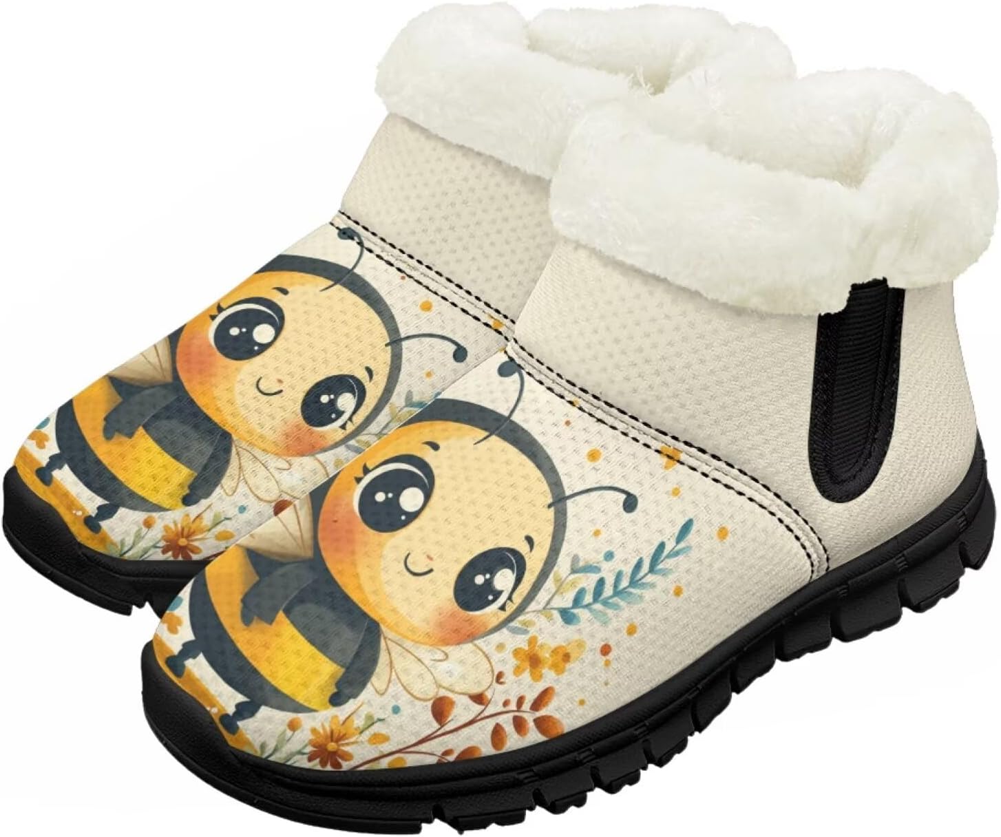 

Зимние сапожки для девочек-детей, противоскользящие прогулочные кроссовки с меховой подкладкой, без шнурков, теплые короткие ботинки Pointodoor, Cute Bee