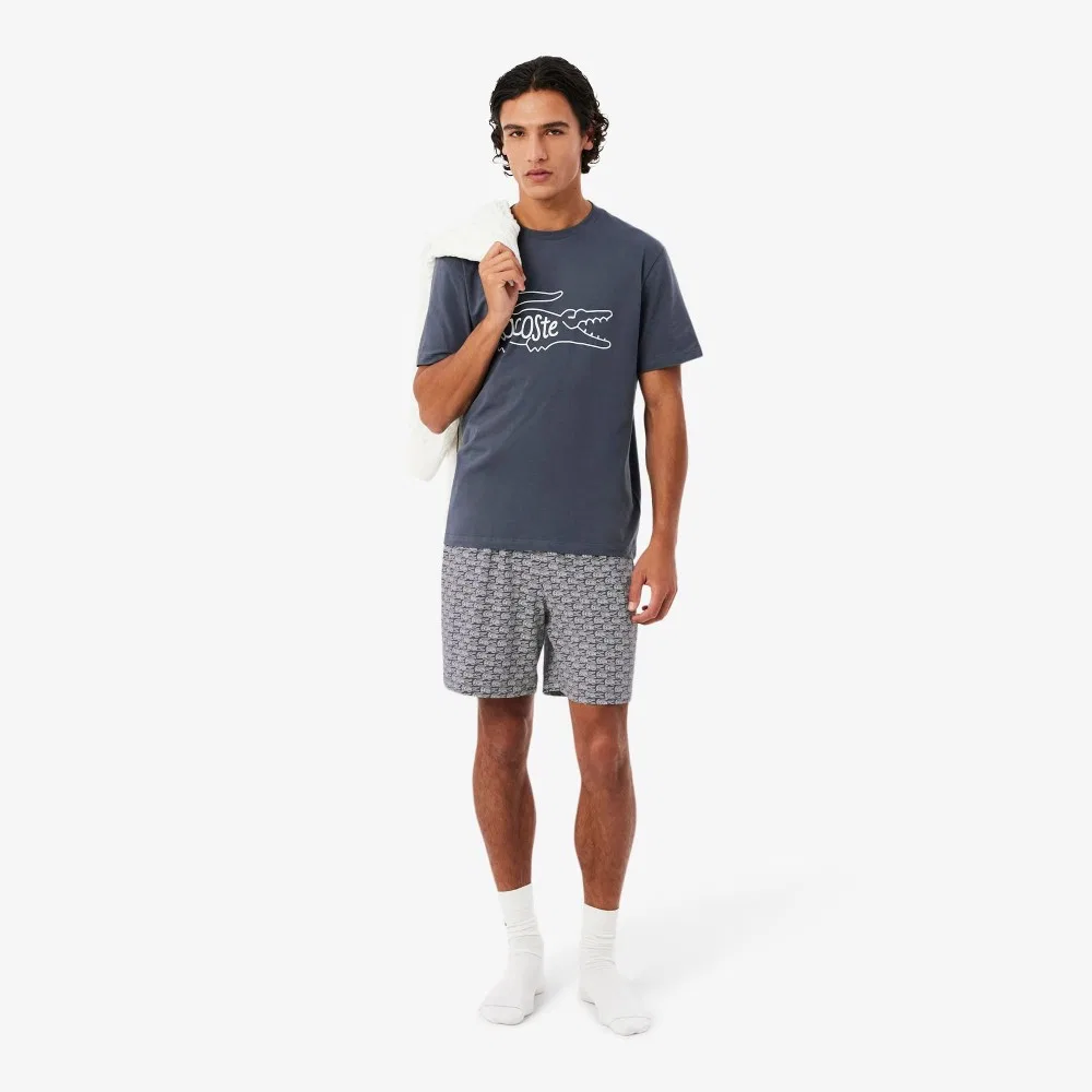 Мужская пижама с большим крокодилом Lacoste серого цвета — фото 4