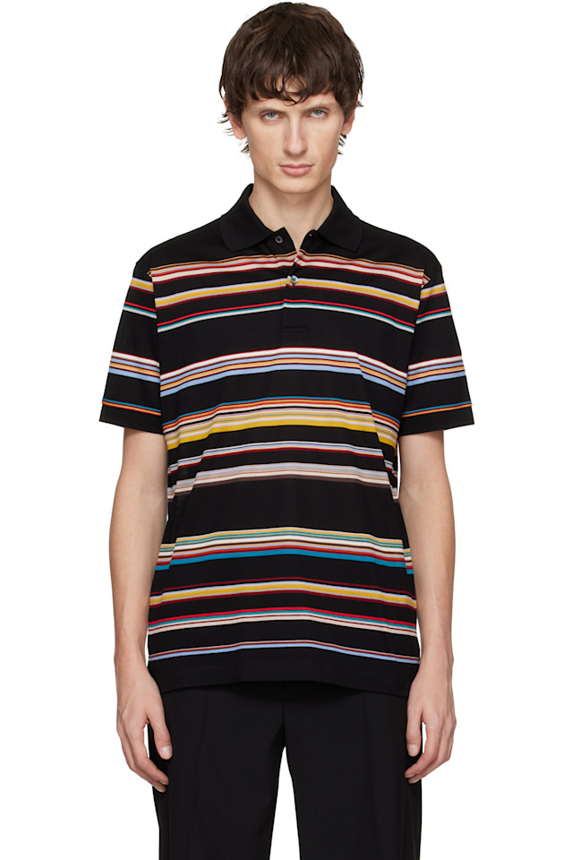 

Поло из хлопкового пике с фирменной полоской Paul Smith, черный
