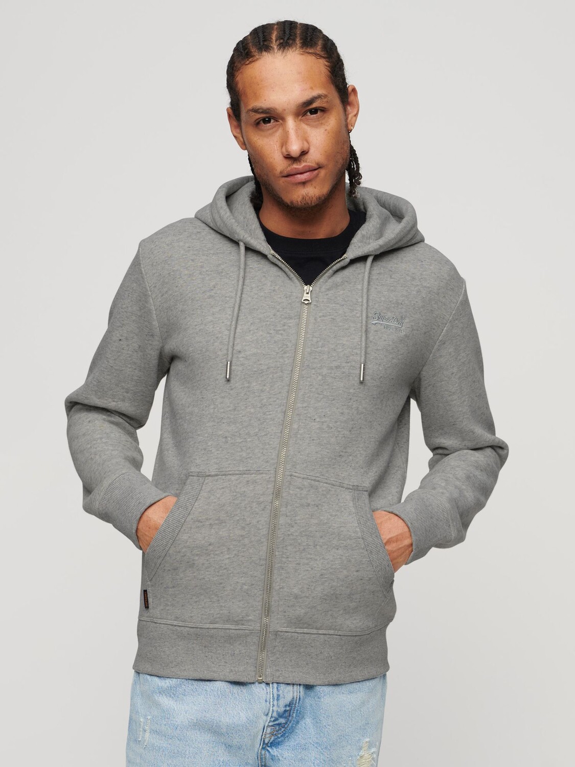 

Толстовка на молнии с логотипом Essential Superdry, атлетический серый меланж