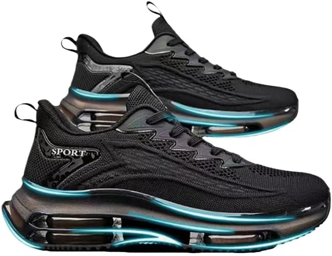 

Мужские кроссовки с сеткой и воздушной подушкой, ортопедические, модные, на шнуровке, легкие, противоскользящие, с амортизацией, дышащие, удобные для спортзала, бега, тенниса, прогулок и работы Hhhchpm, черный