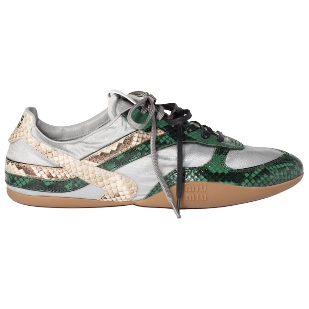 MIU MIU Женские повседневные кроссовки Gymnasium Low Top серебристо-зеленые — фото 3