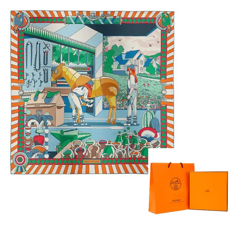 

HERMES Шёлковый шарф, Green/Blue/Orange