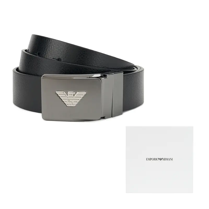 

EMPORIO ARMANI Кожаный ремень с логотипом на пряжке, Black