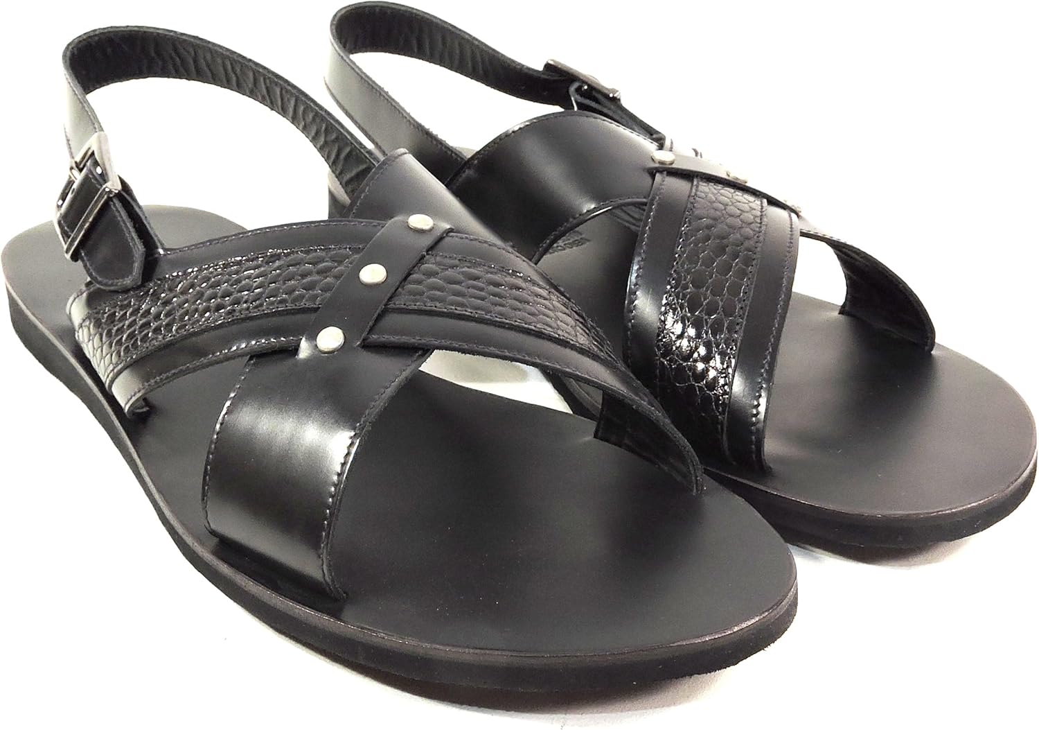 Мужские черные кожаные сандалии на ремешке Luigi Traini, перекрестный дизайн, удобная плоская подошва, серебристая пряжка, летний повседневный стиль — фото 2