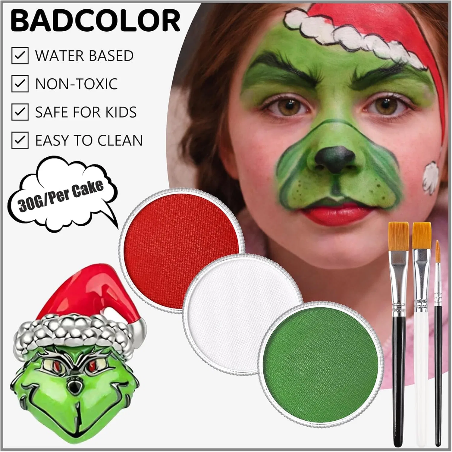 Набор красок для лица и тела, 3 цвета, BADCOLOR, с кистями, 30 г — фото 4