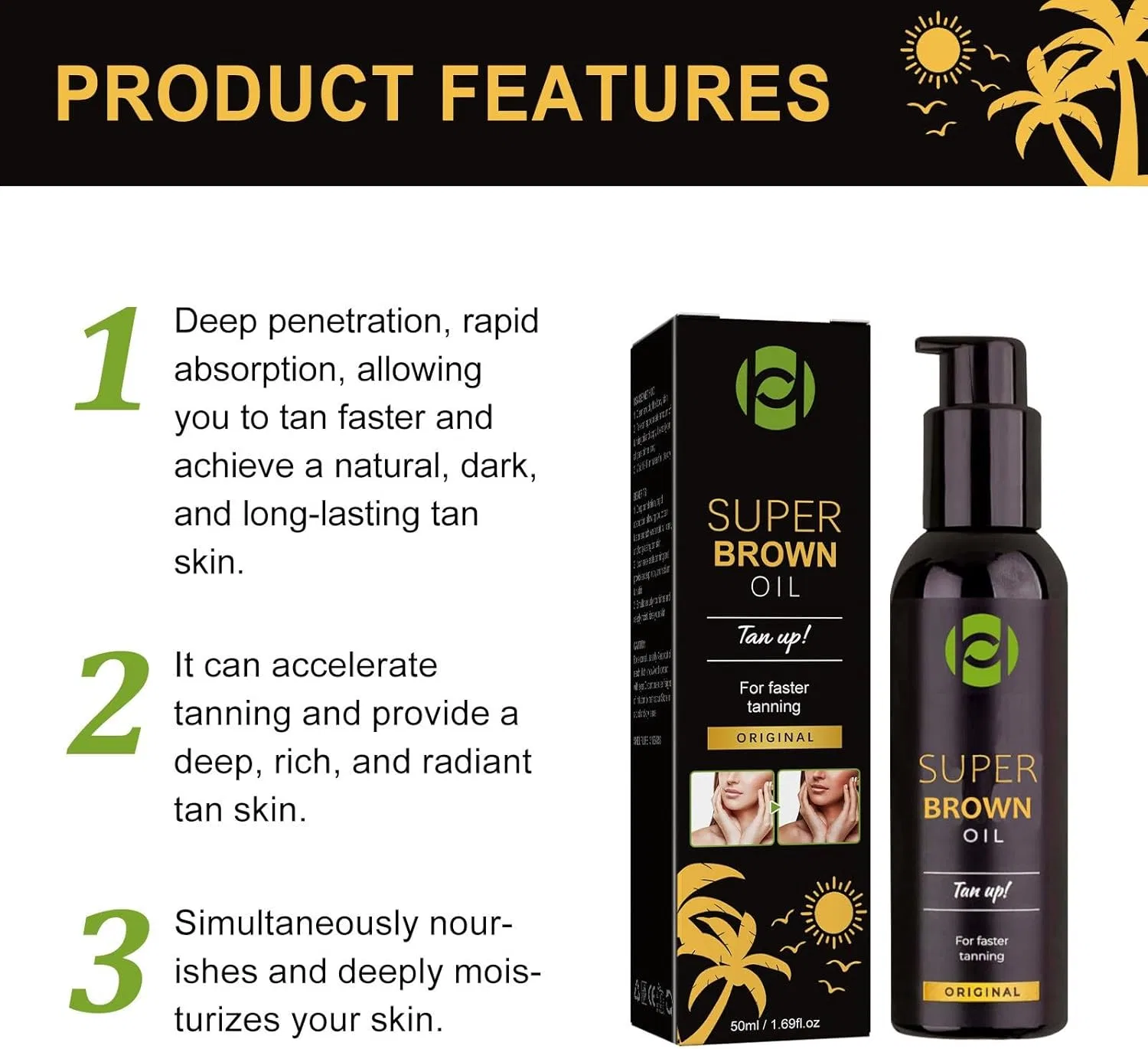 Автозагар Super Brown Oil Tanning Oil, 50 мл, темно-коричневый Generic — фото 2