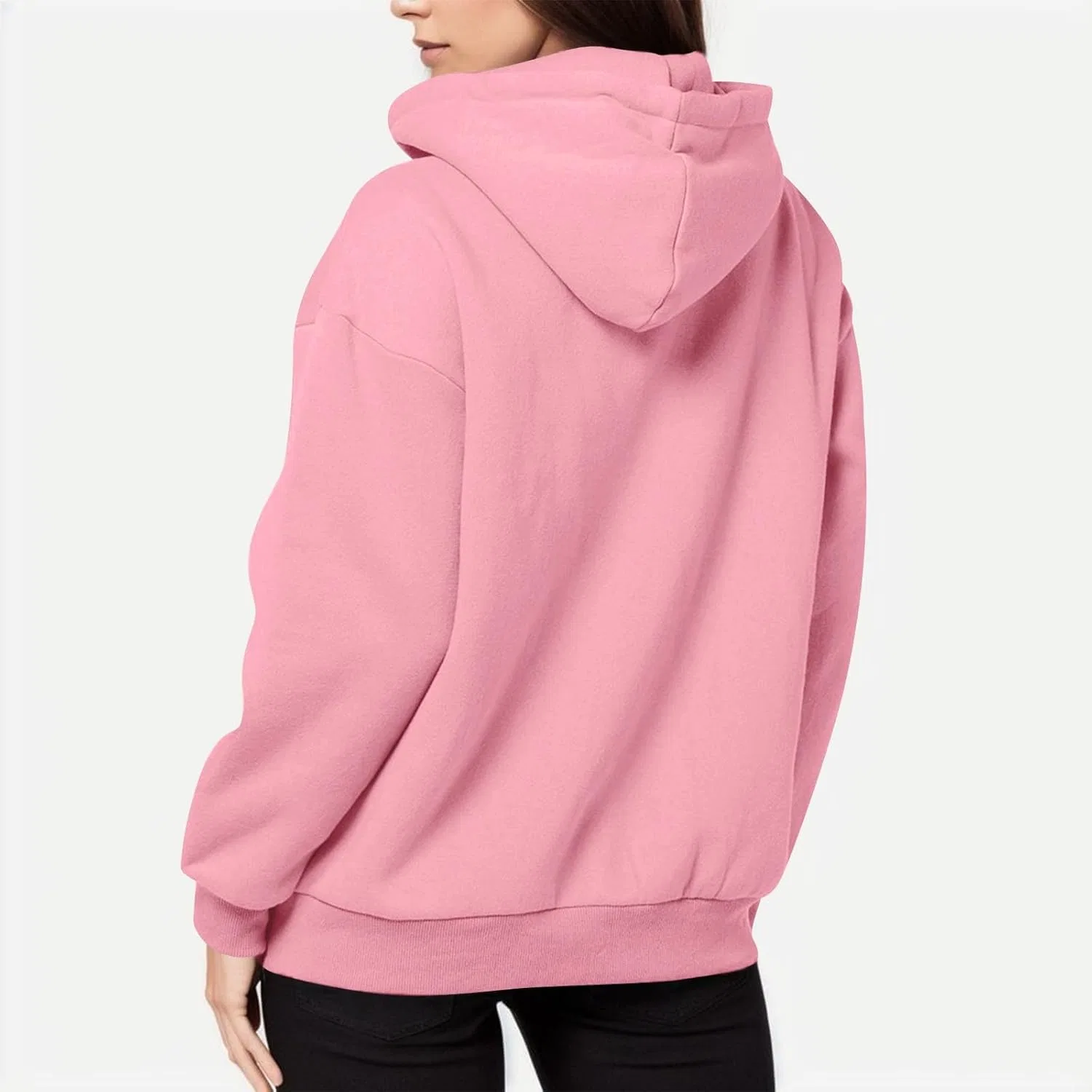 Худи женское оверсайз, флисовое, на молнии, бренд Generic, 04-pink — фото 4