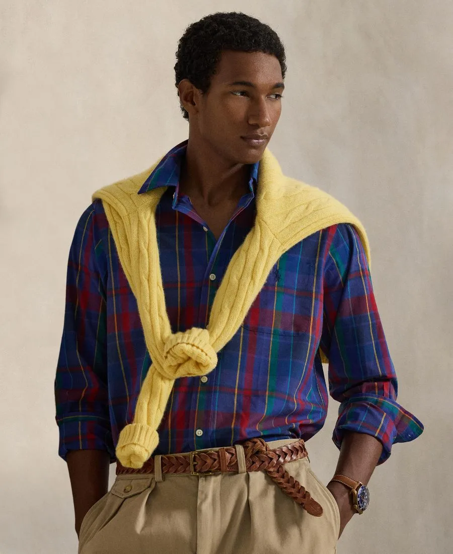 Мужская классическая клетчатая рубашка для активного отдыха Polo Ralph Lauren, синий красный мультиколор — фото 3