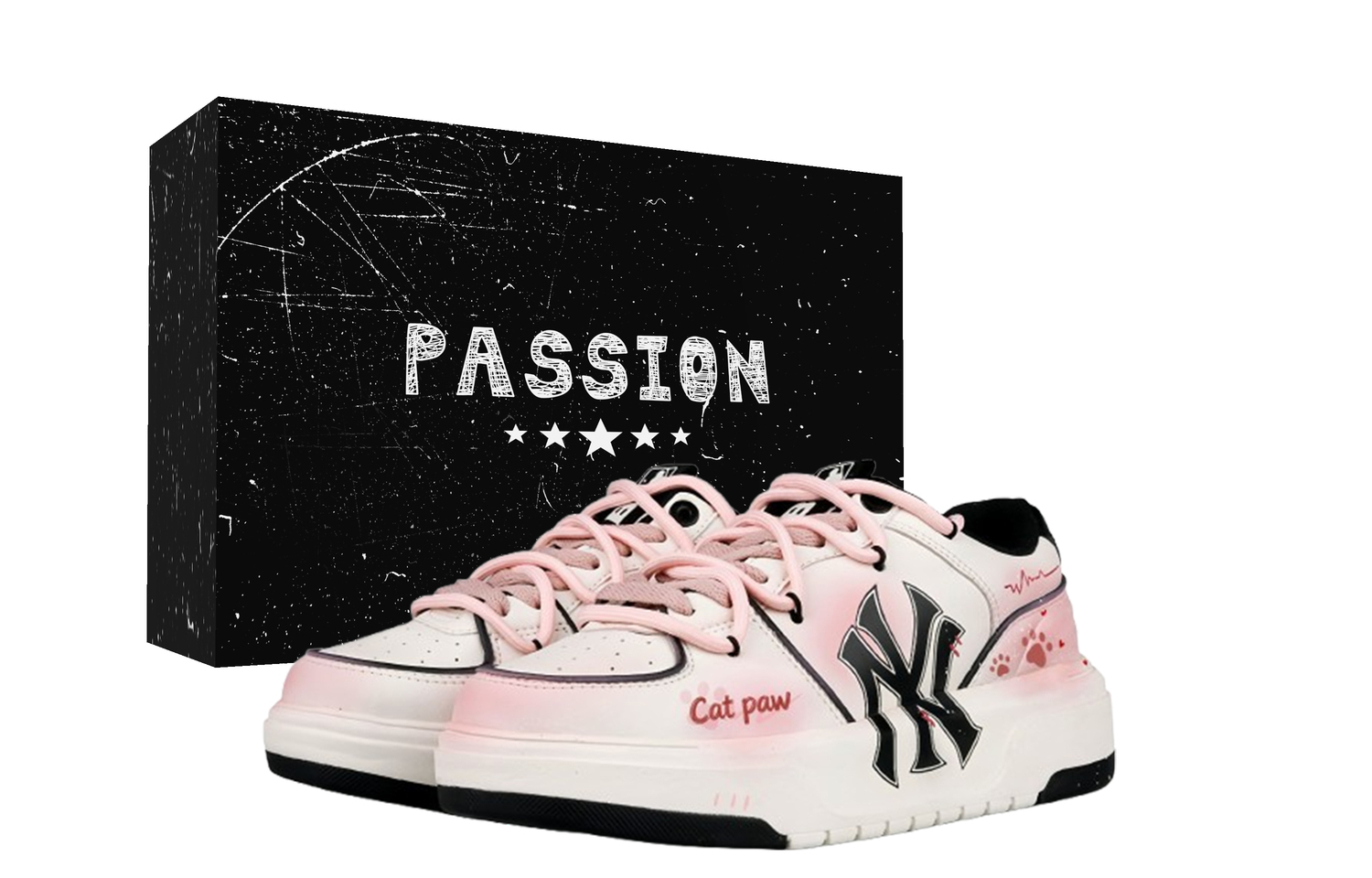 

MLB Комплект из 3 низких кроссовок для скейтбординга Chunky Liner PU с рисунком кошачьей лапы, унисекс, розовый и белый