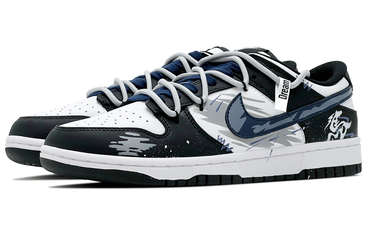 Dunk устойчивые к истиранию низкие скейтерские кроссовки Unisex Black White Blue Nike, черный белый синий — фото 4