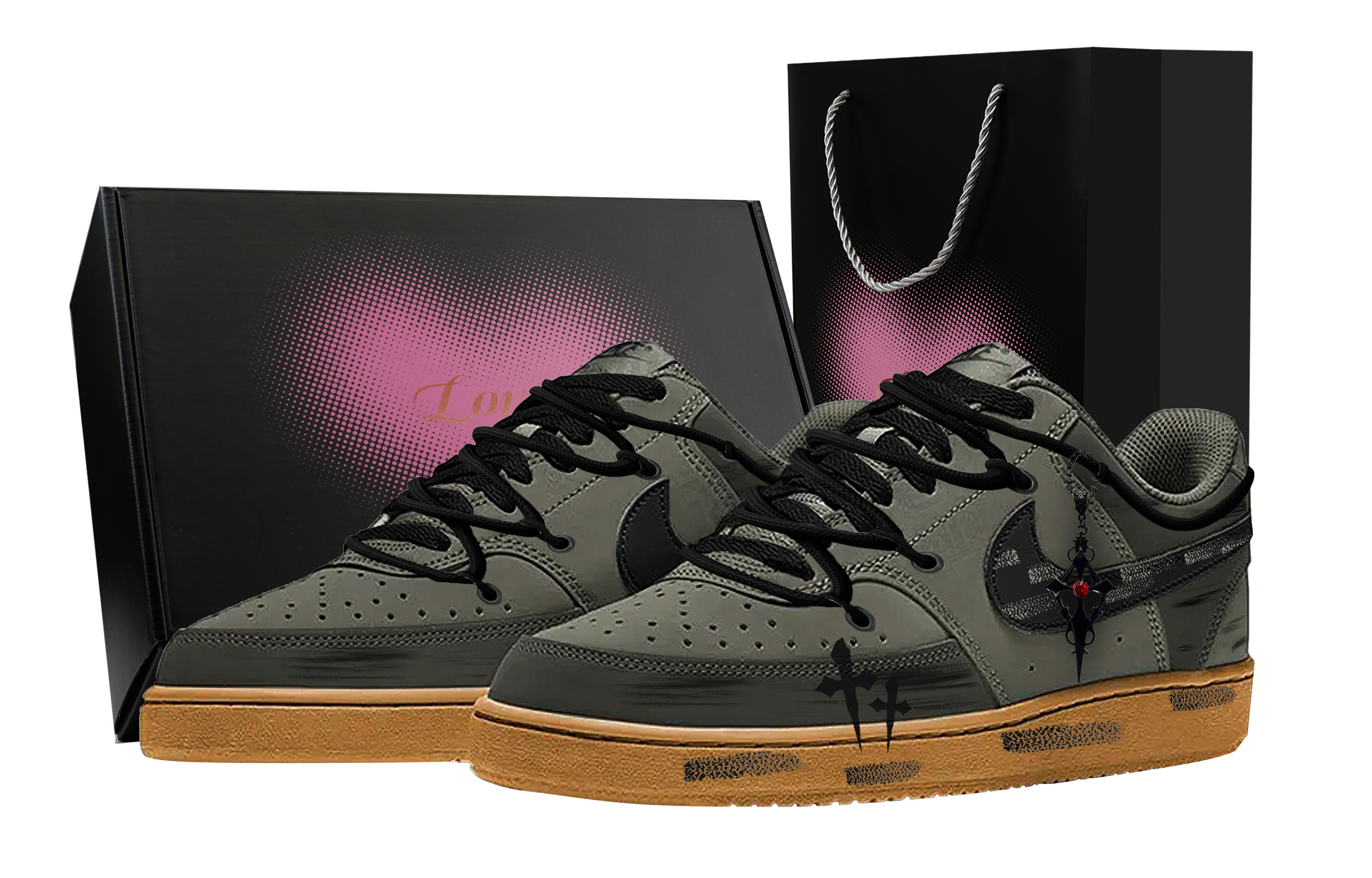 

Nike Кроссовки Court Vision 1 Gothic Mystical Forest, Heart Box, износостойкие, низкие, для скейтбординга, мужские, черные, чернильно-зеленые