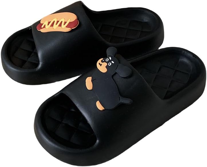 

Милые тапочки таксы для женщин и мужчин, мультяшные тапочки с собакой, шлепанцы «Хот-дог», удобные и мягкие, с нескользящей подошвой Xunbai, черный