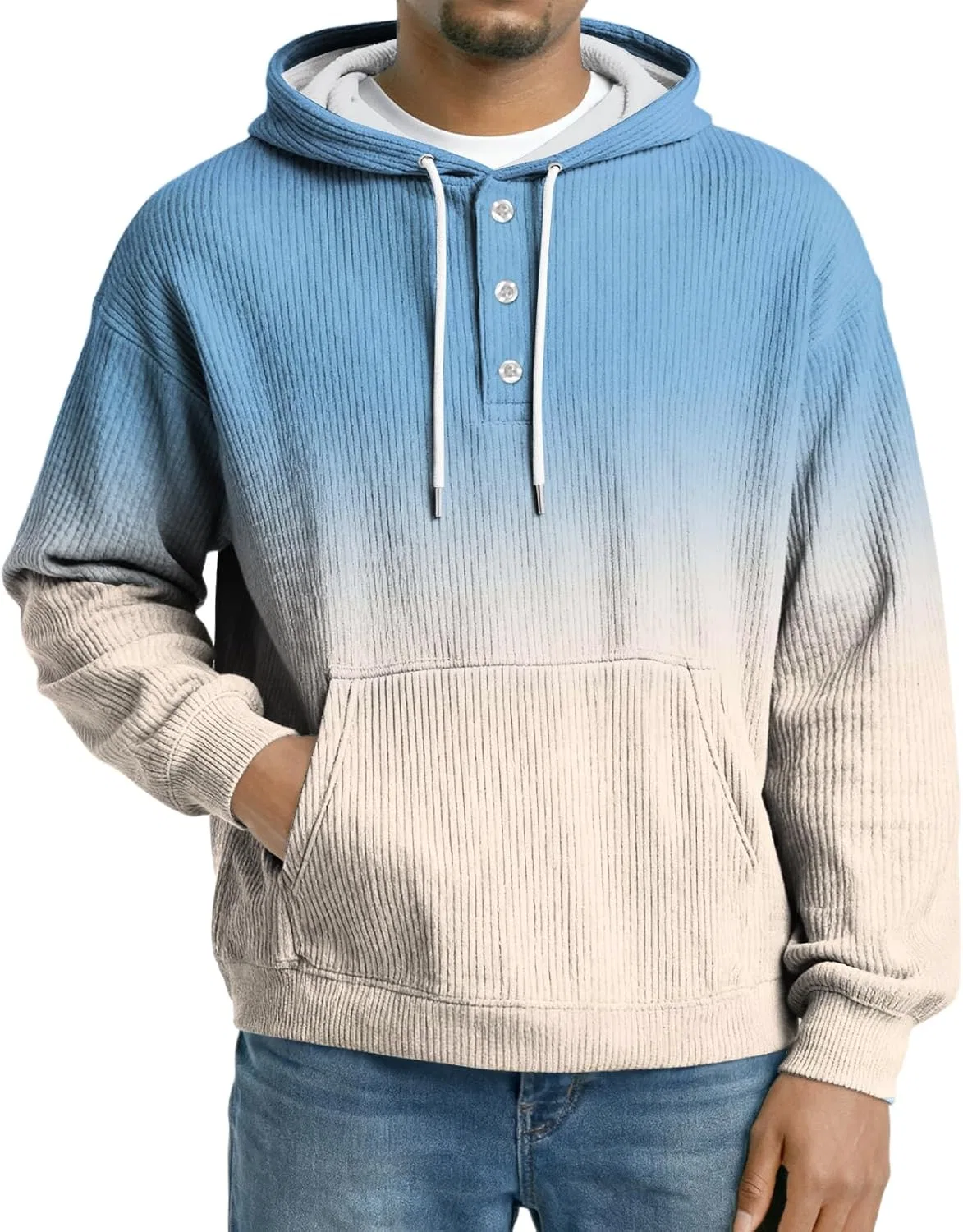 Толстовка с капюшоном, флисовая, Men Long Sleeve Plus Size, 3-light Blue