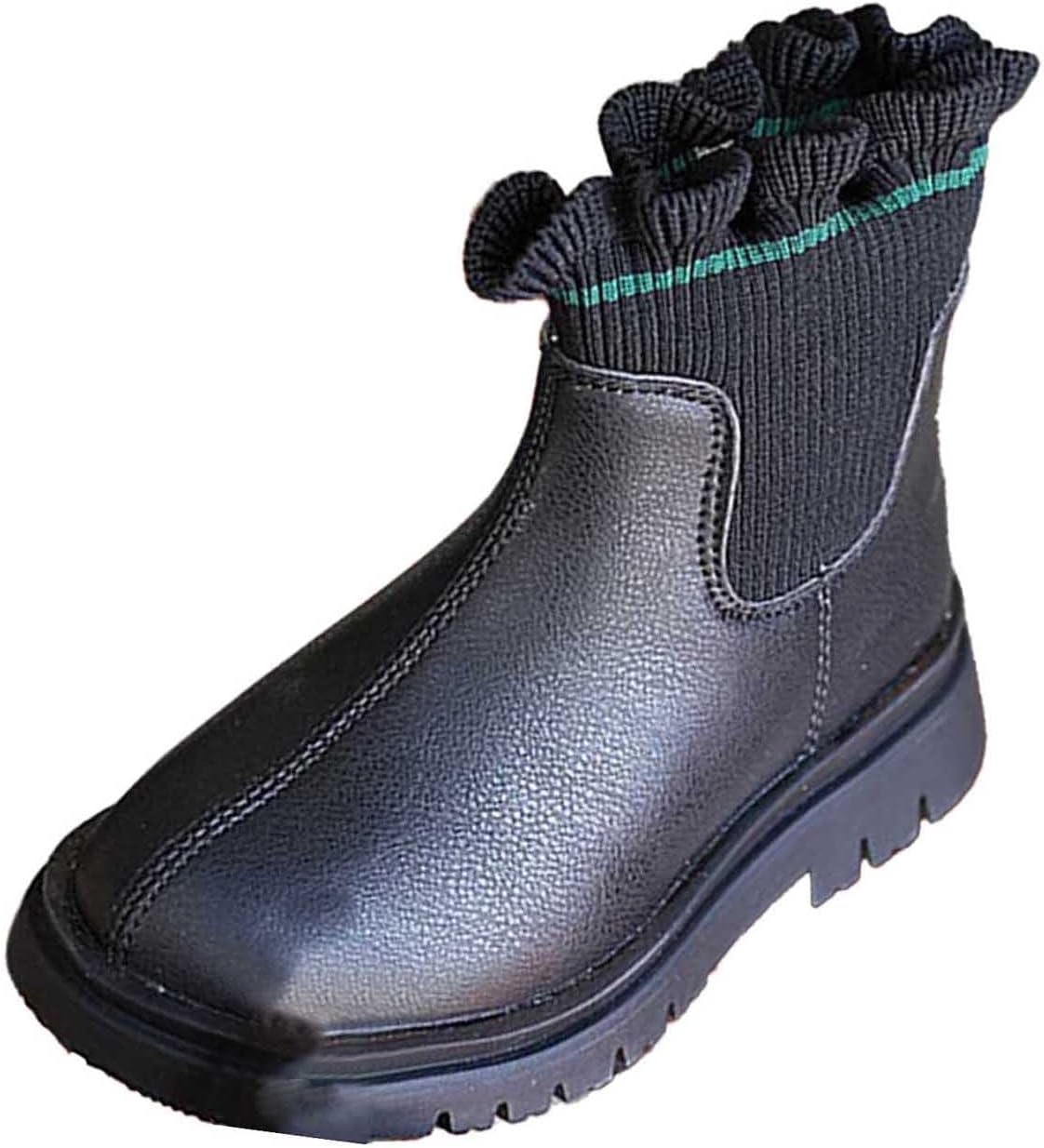 

Детские ботинки для девочек с вязаной оборкой на щиколотке, гибкие, на плоской подошве, модные, короткие ботиночки для ходьбы с нескользящей подошвой Generic, Black