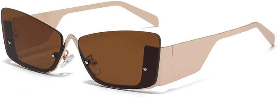 

Солнцезащитные очки без оправы, прямоугольной формы, для женщин и мужчин, маленькие солнцезащитные очки для женщин и мужчин в стиле панк, защита от ультрафиолета UV400 LANGSER, Gold Brown