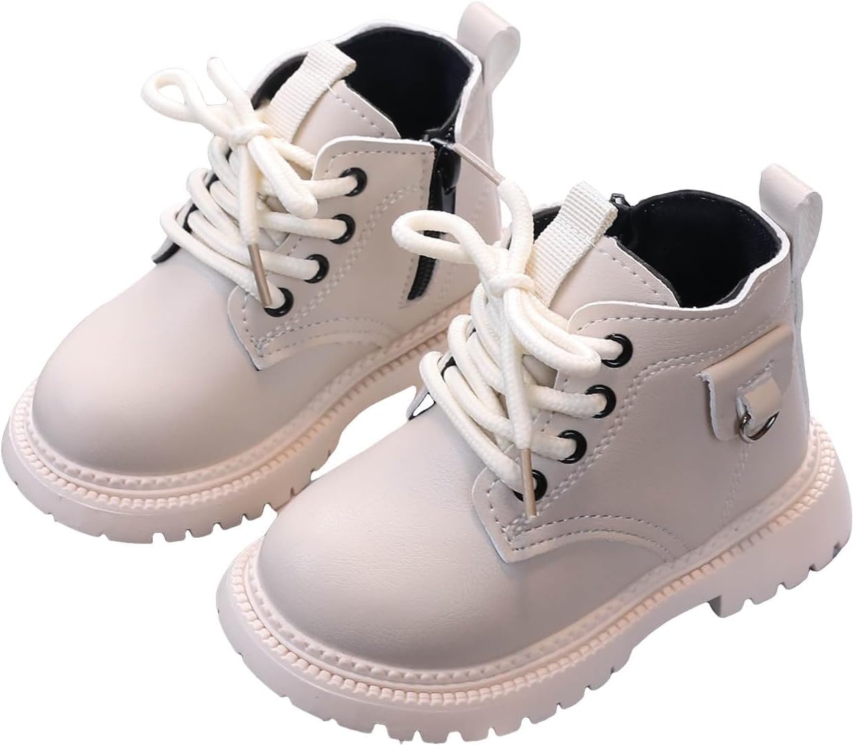 

Девочковые ботильоны IWIHMIV с боковой молнией, мальчиковые ботинки на шнуровке, с толстой подошвой, короткие ботинки с нескользящей подошвой, зимние низкие каблуки, Beige