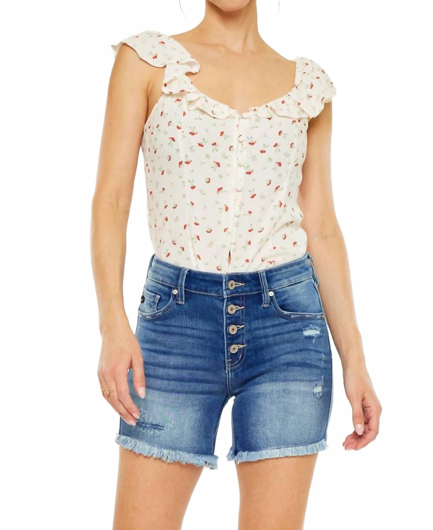 

Короткие джинсы со средней посадкой и пуговицами, цвет: средний Kancan, Medium Wash