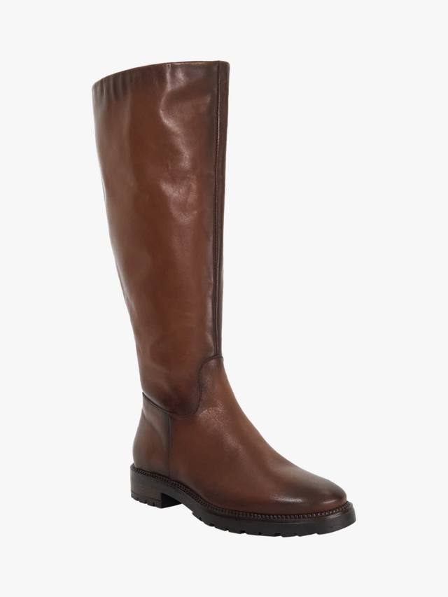 Ботинки Tayah Wide Fit высокие до колена с круглым носком и плоским каблуком из кожи Dune London, Tan-leather — фото 3