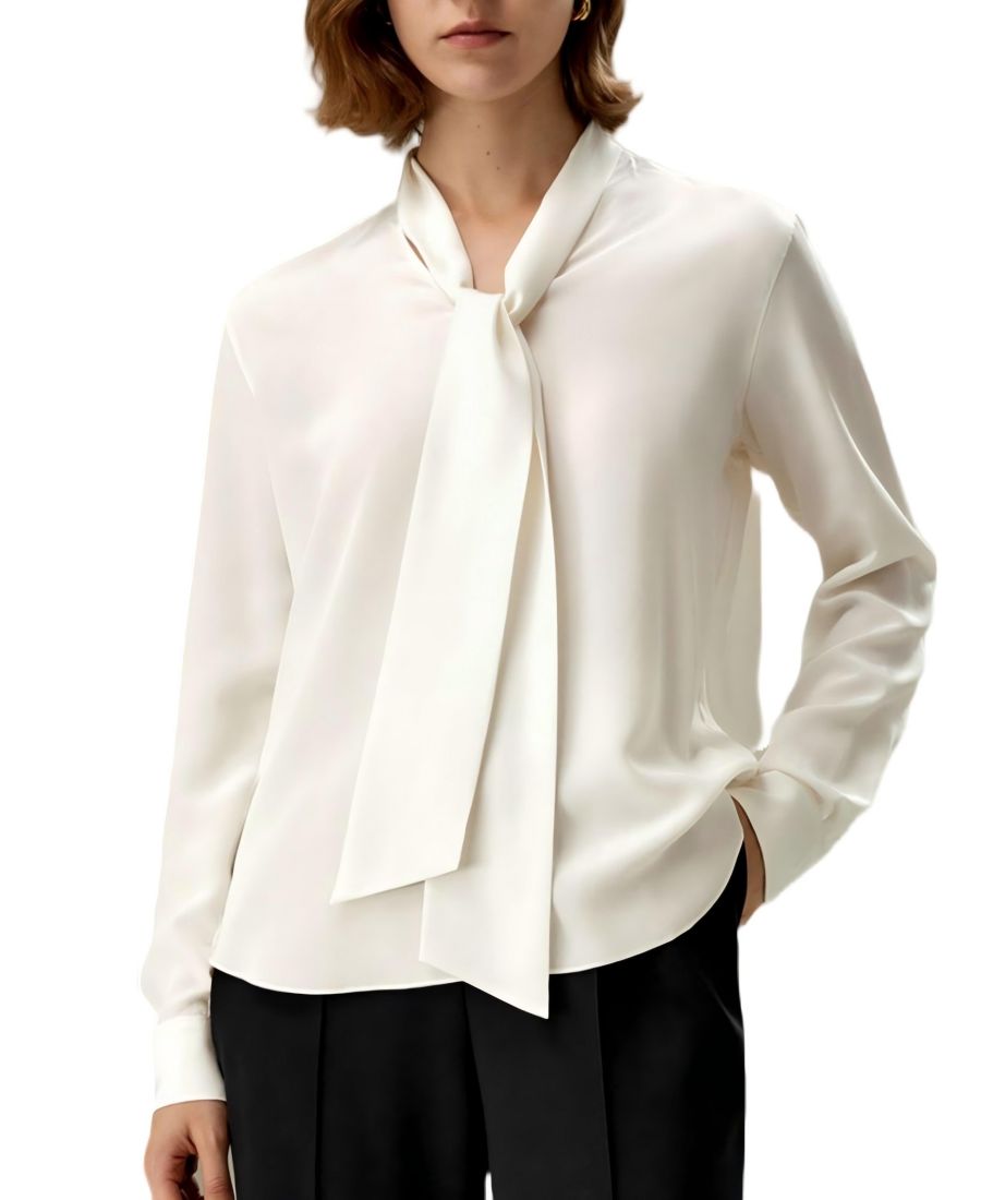 

Женская шелковая блузка с бантом LILYSILK, Natural white
