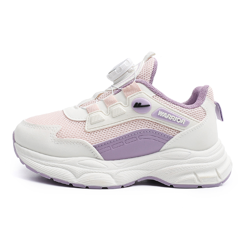 

Детские кроссовки для бега с низким верхом из искусственной кожи и текстиля, устойчивые к истиранию, дышащие и нескользящие WARRIOR, бежевый розовый фиолетовый