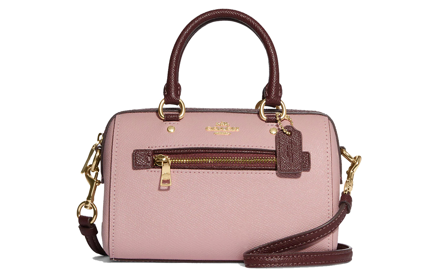 

COACH Кожаный портфель через плечо с вышивкой крестиком миниатюрный женский розовый и бордовый
