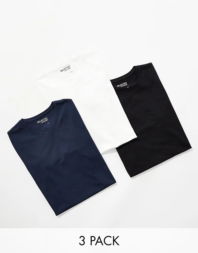 

3 футболки в упаковке черного, белого и темно-синего цветов Selected Homme
