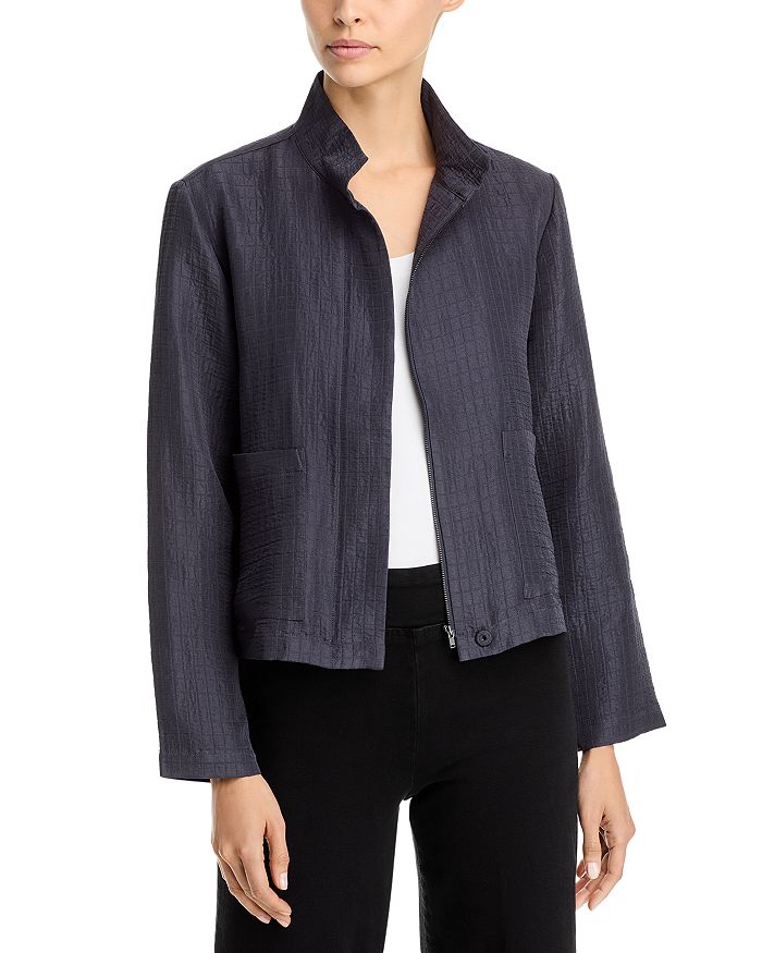 

Куртка из смесового шелка с воротником-стойкой Eileen Fisher, черный