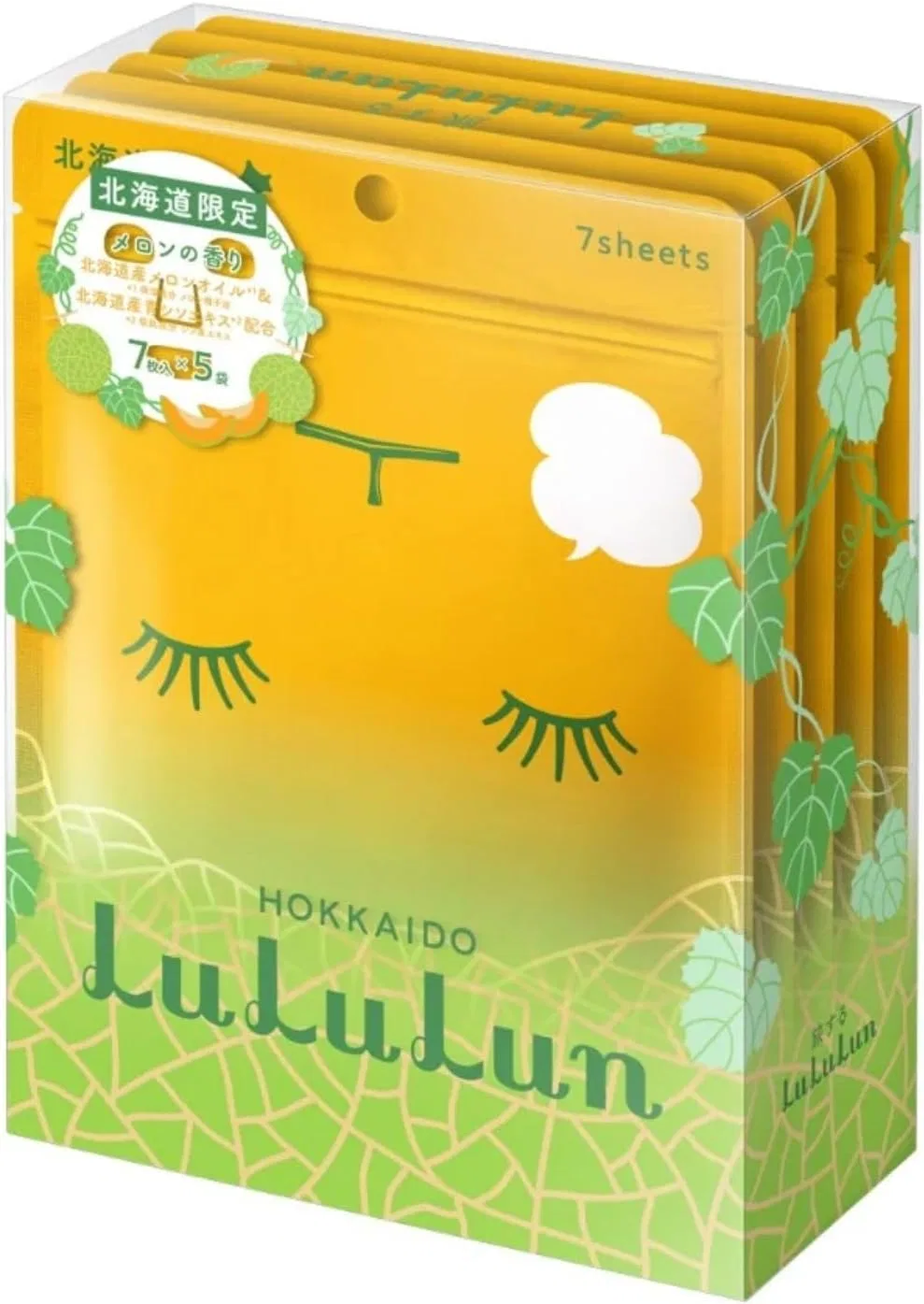Маска для лица Lululun Hokkaido Lulun с ароматом дыни, 7 листов x 5 упаковок