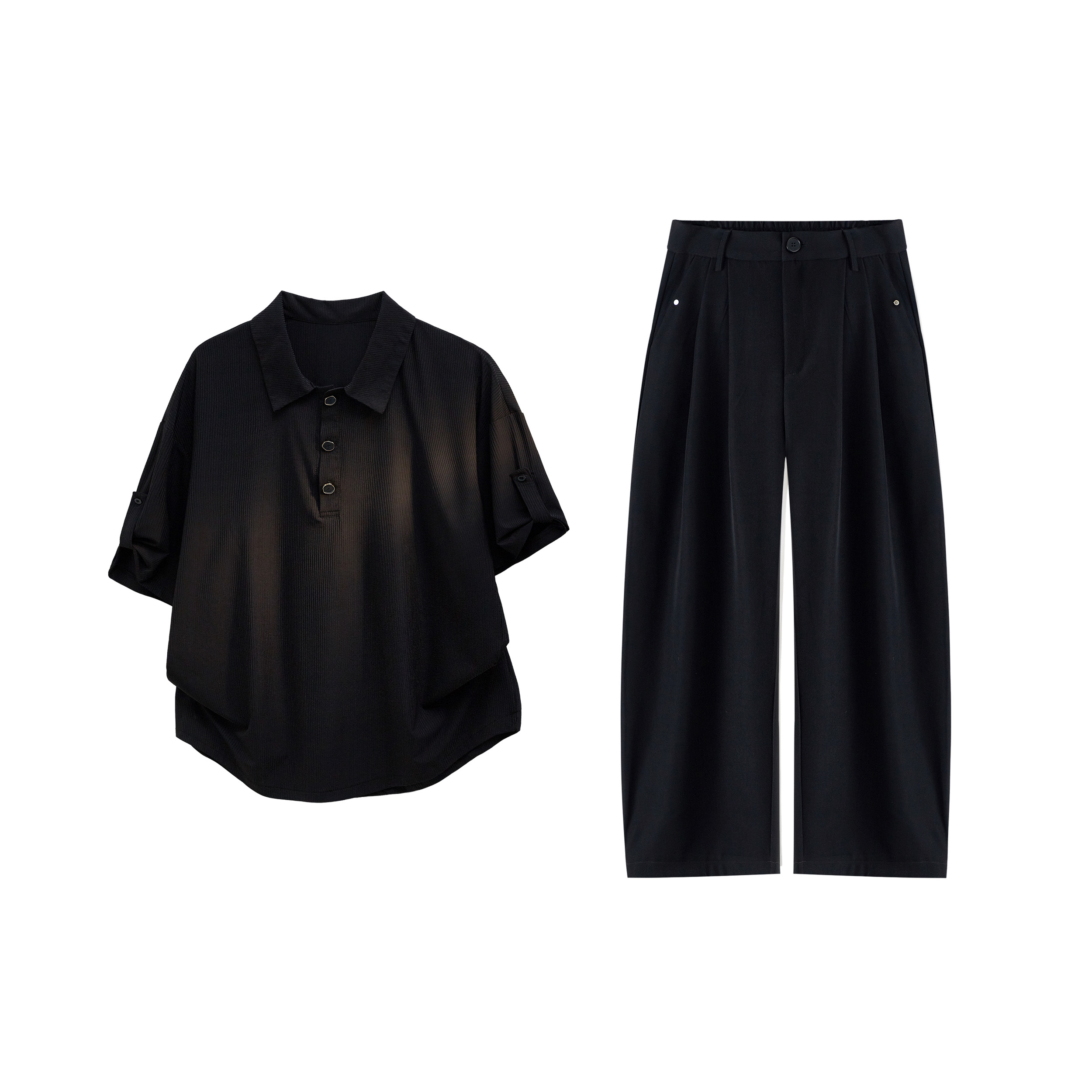 

Повседневная спортивная одежда Unisex с лацканом Moderate X1617, черный polo short-sleeved+черный ice silk pants