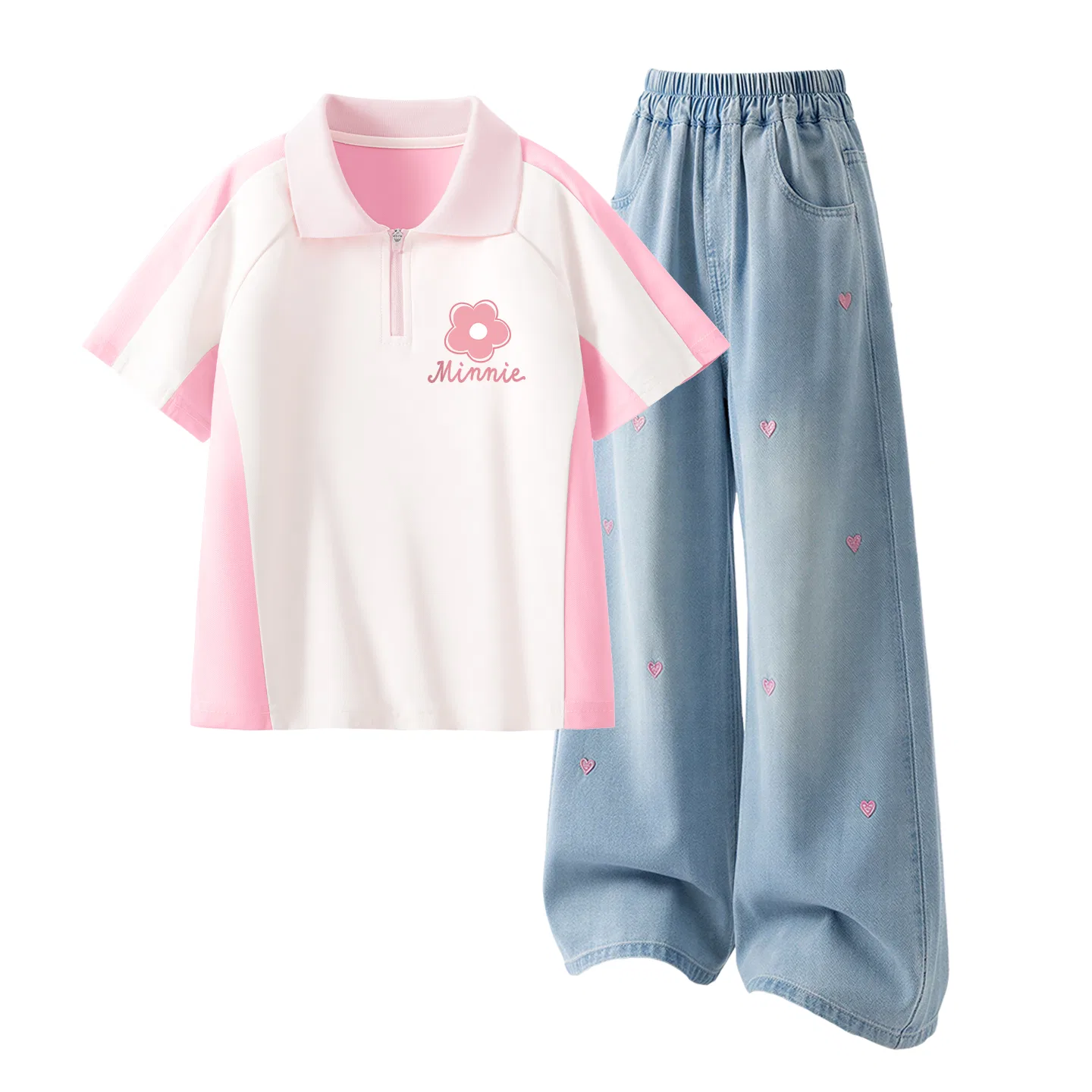 Детское спортивное поло с воротником Disney, Dile Play K Rouge Pink+Solid Color Denim Light Blue — фото 3