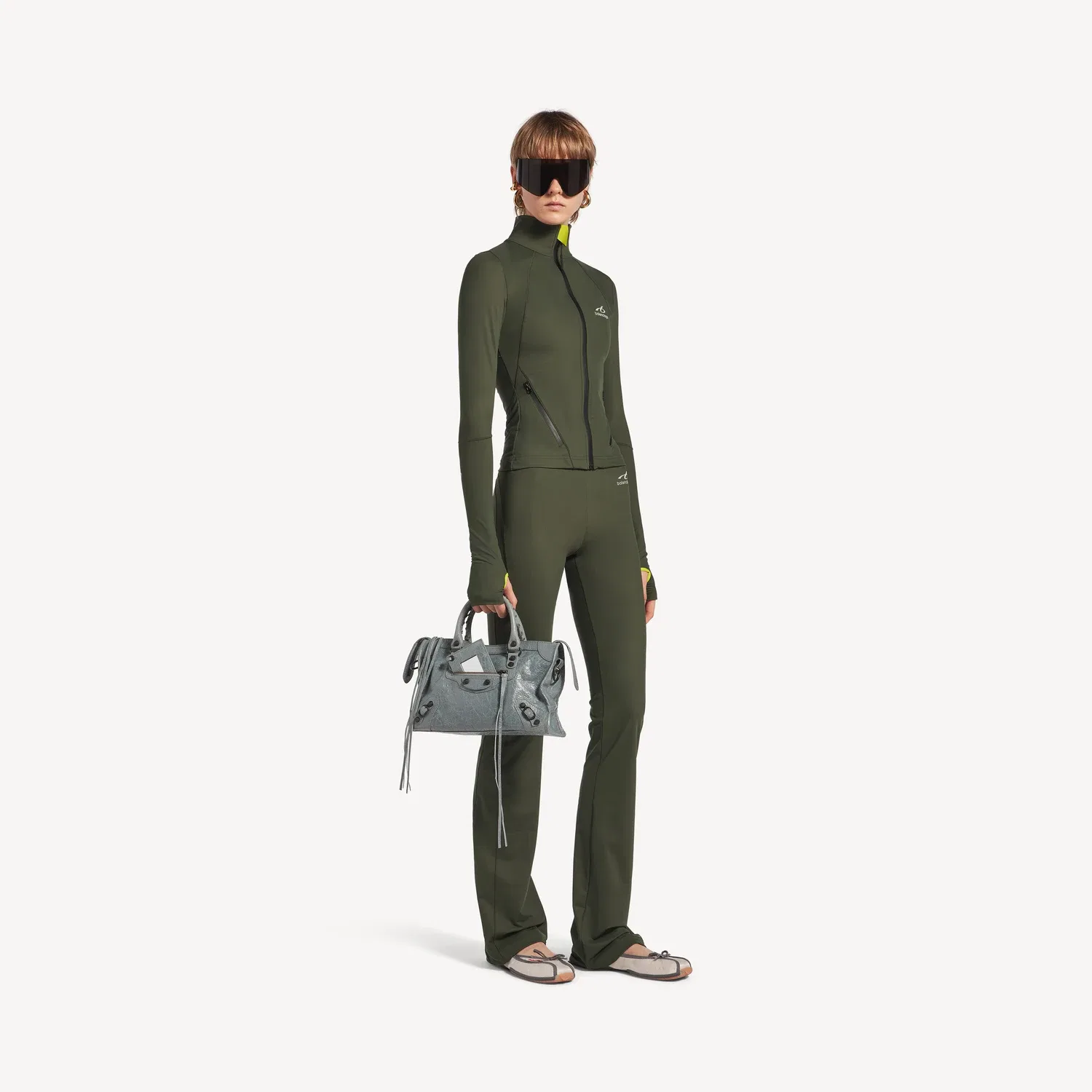 Женская облегающая куртка на молнии в стиле теквер, цвет хаки/лайм Balenciaga — фото 2